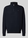 HECHTER PARIS Troyer mit Logo-Stitching und gerippten Abschlüssen Dunkelblau