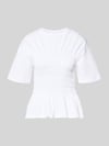 Jake*s Casual T-Shirt mit Smok-Details und Rundhalsausschnitt Weiss