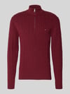 Tommy Hilfiger Regular Fit Troyer aus reiner Baumwolle mit Logo-Stitching Bordeaux