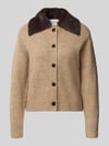 OPUS Slim Fit Strickjacke mit Kunstfellkragen Modell 'Dofur' Camel