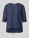 Fynch-Hatton linnen blouse met trekkoord en ronde hals Marineblauw
