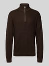 JACK & JONES Sweter z dzianiny z zamkiem błyskawicznym model ‘KAITO’ Ciemnobrązowy