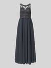 Laona Abendkleid mit Ziersteinen und floralen Stickereien Rauchblau