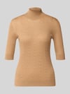 Liu Jo White Slim Fit Longsleeve aus reiner Lanawolle Modell 'Maglia Costine' Camel