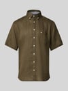 Fynch-Hatton Regular Fit Leinenhemd mit Button-Down-Kragen Oliv