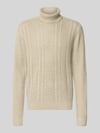 JACK & JONES Rollkragenpullover mit Zopfmuster Modell 'PAUL' Offwhite Melange