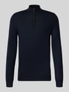 Christian Berg Men Slim Fit Strickpullover aus Woll-Mix mit Troyer-Kragen Marine