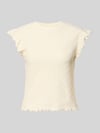 Jake*s Casual Gebreid shirt met ronde hals en golvende zoom Beige