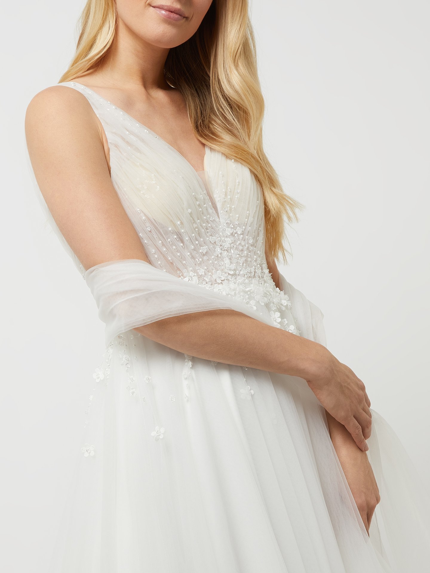 Weißer Braut-Tüllumhang Mit Applikationen – 180 Cm Lang, Aus Spitze, Für Hochzeit & Festliche Anlässe