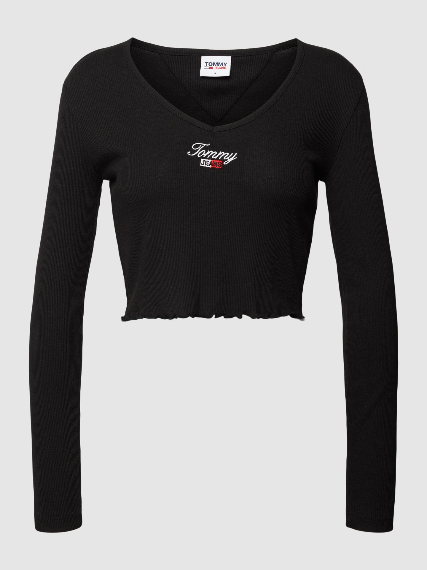 Tommy Jeans Cropped Longsleeve in Ripp-Optik Modell 'BABY' Schwarz 2