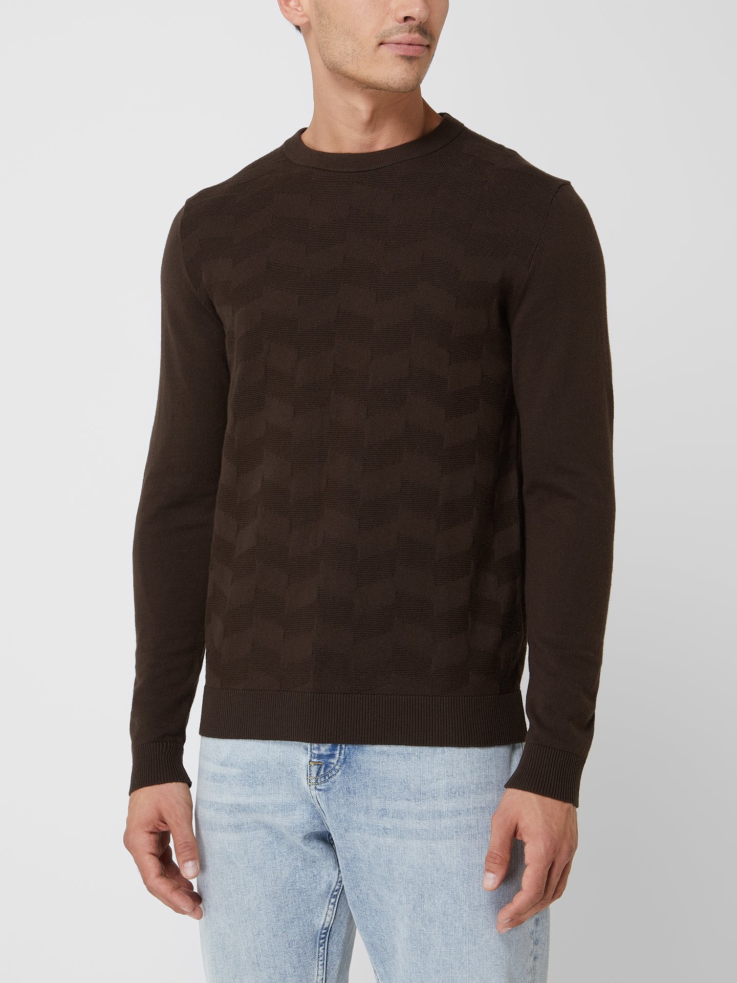 Selected Homme Pullover mit strukturiertem Muster Modell 'Romen' Dunkelbraun 4