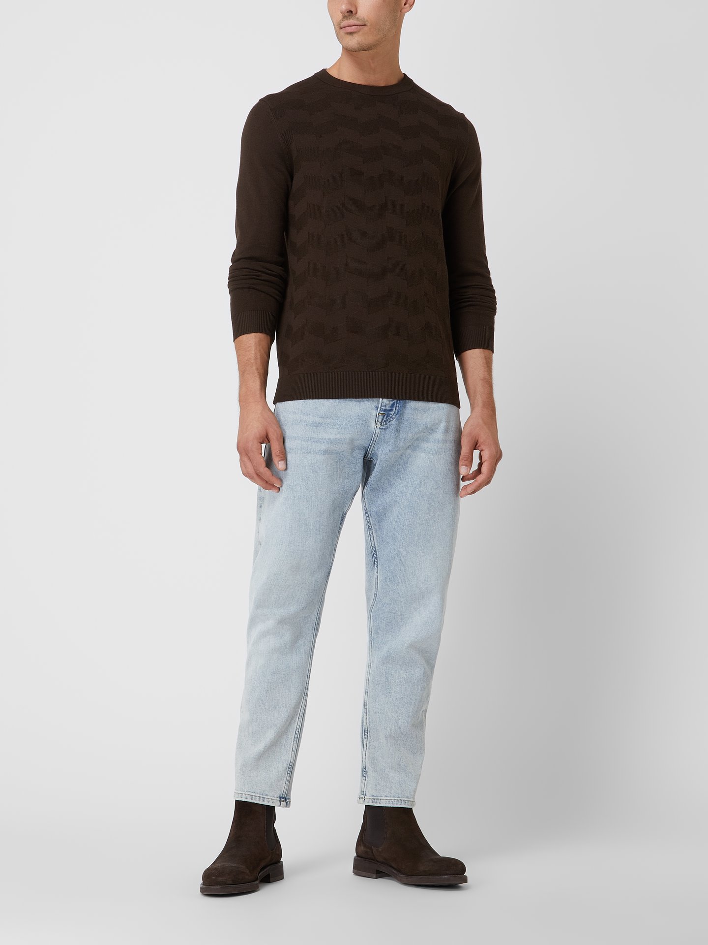 Selected Homme Pullover mit strukturiertem Muster Modell 'Romen' Dunkelbraun 1