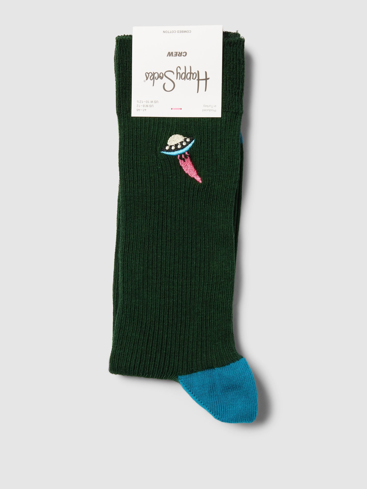 Happy Socks Ribbed Embroidery UFO Calzini Alti Stampati Unisex Adulto, multicolore, 36-40