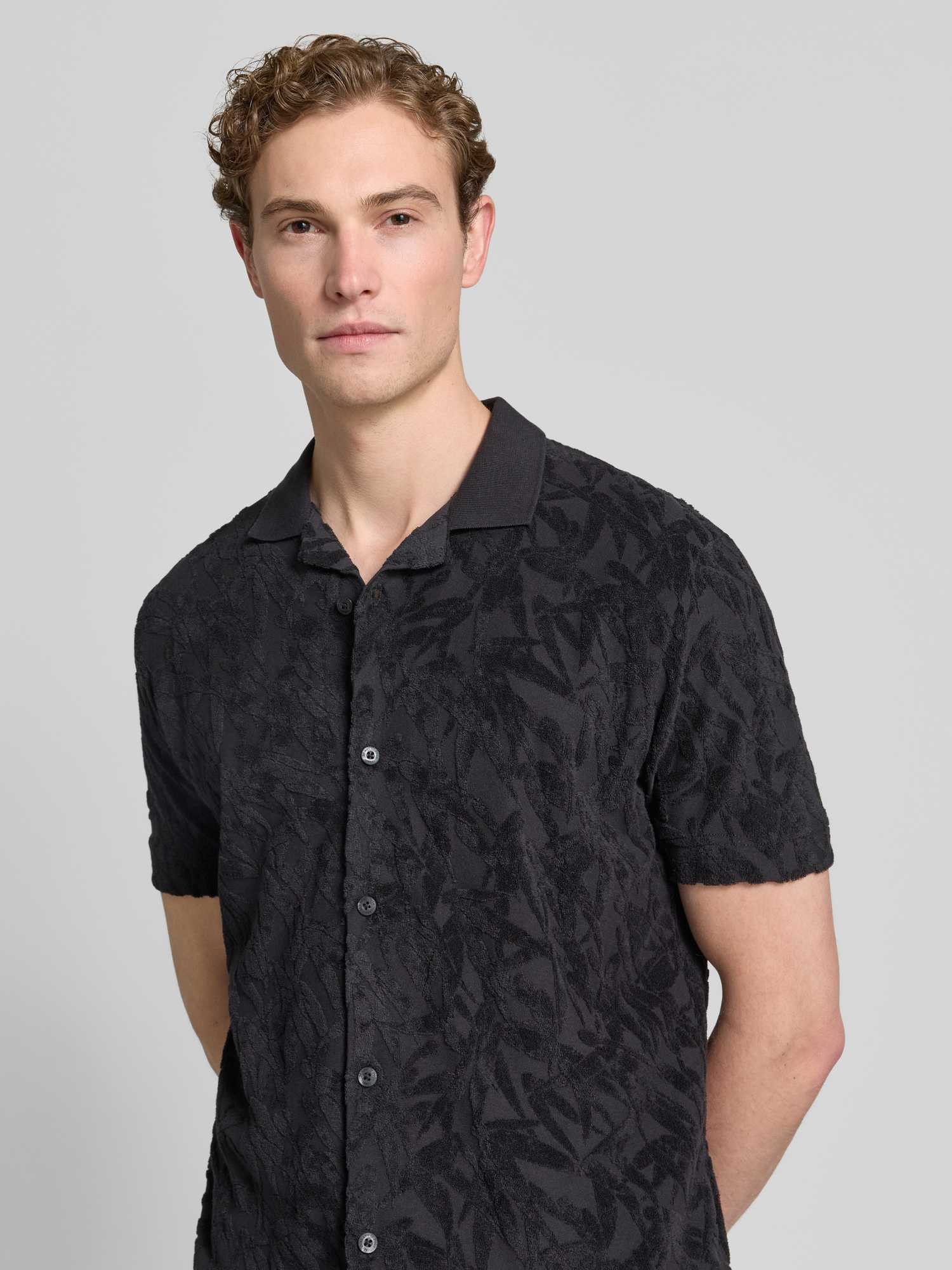 Marc O'Polo Herren Freizeithemd Regular-Fit Jacquard Schwarz XL - Bild 2