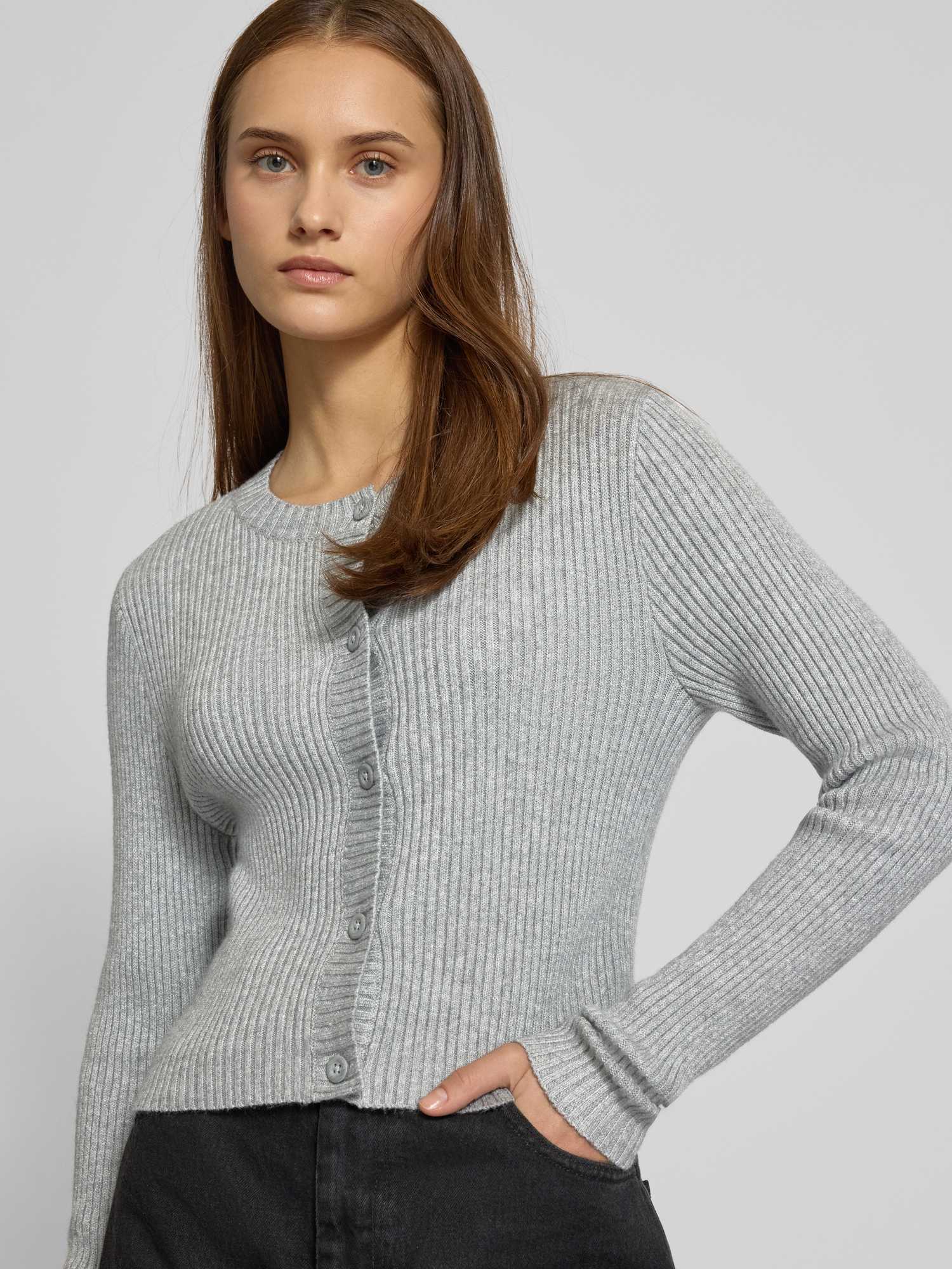 Only Damen Grau – Gerippte Strickjacke In - Bild 3