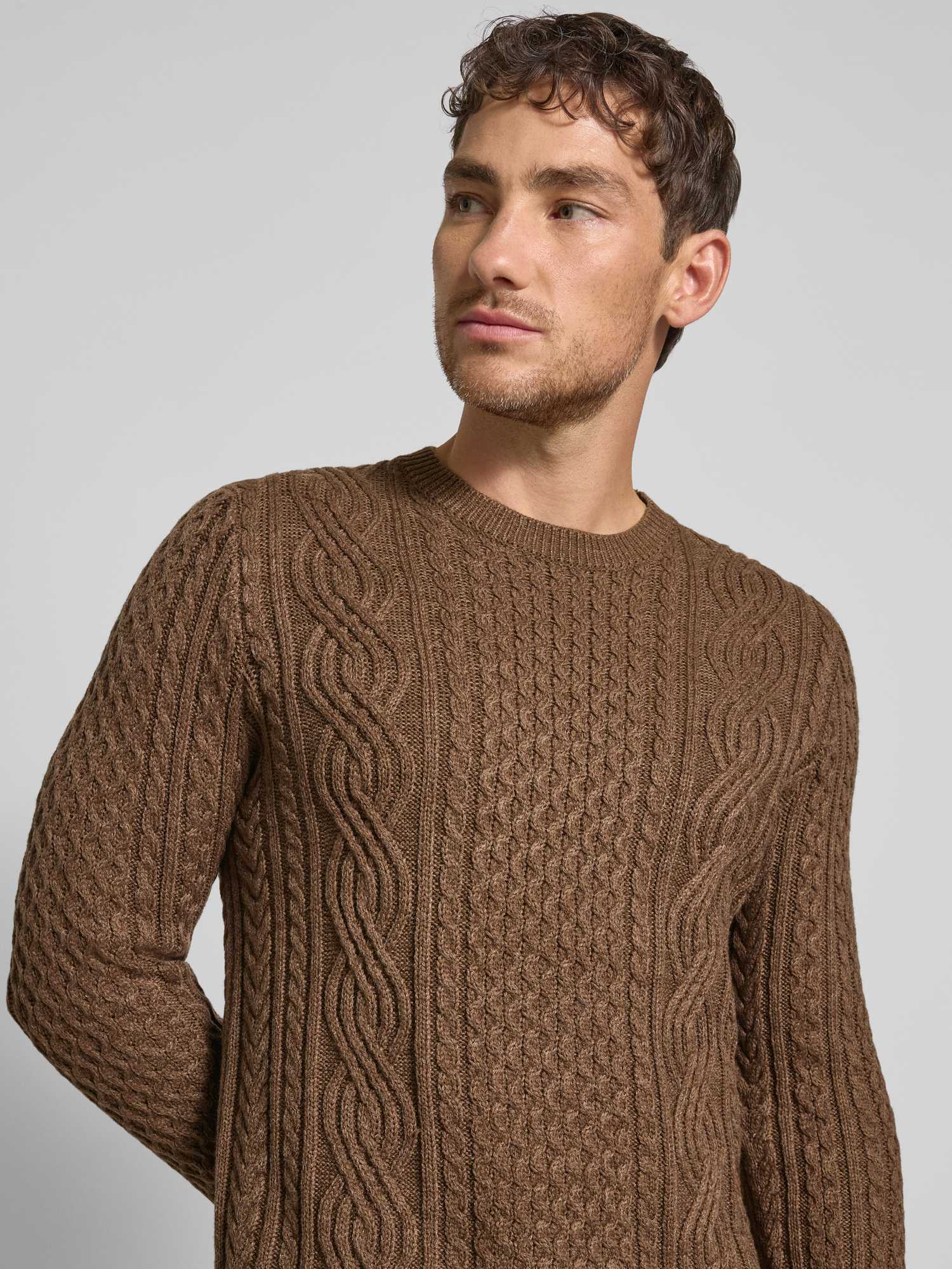 Jack & Jones Premium Pullover Herren Strickpullover Rundhalsausschnitt Baumwolle Mix Gr. XL Mittelbraun - Bild 2