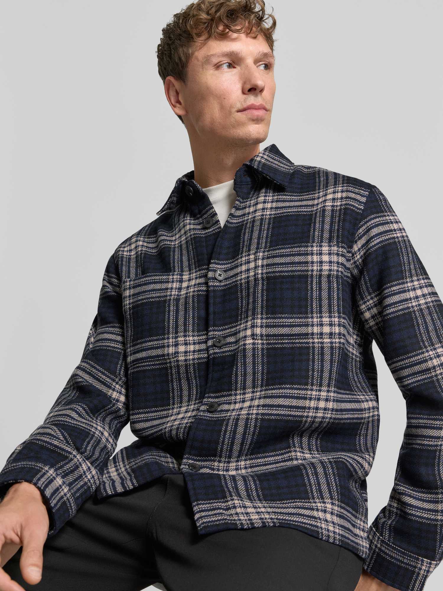 Selected Slmole Pablo Wool Blend Overshirt N, Sky Captain/Egret / Black - Bild 2