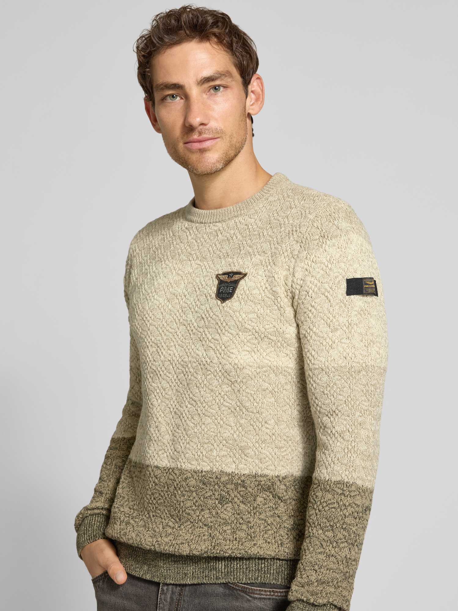 PME Legend Streifenpullover Rundhals Beige Größe XL - Bild 5