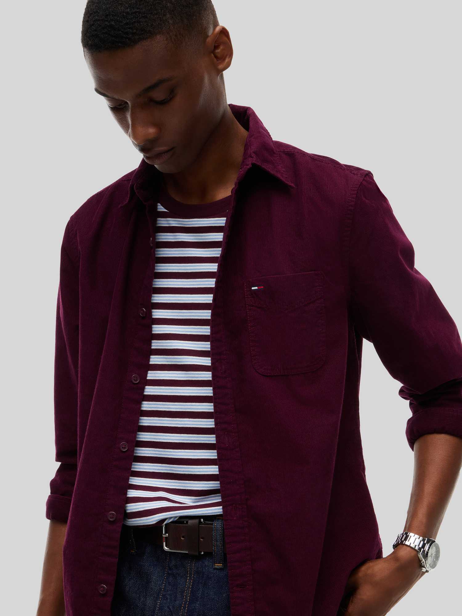 VAN GRAAF Tommy Jeans Herren Aubergine Cordhemd Regular Fit Baumwolle Lila, Klein - Bild 5