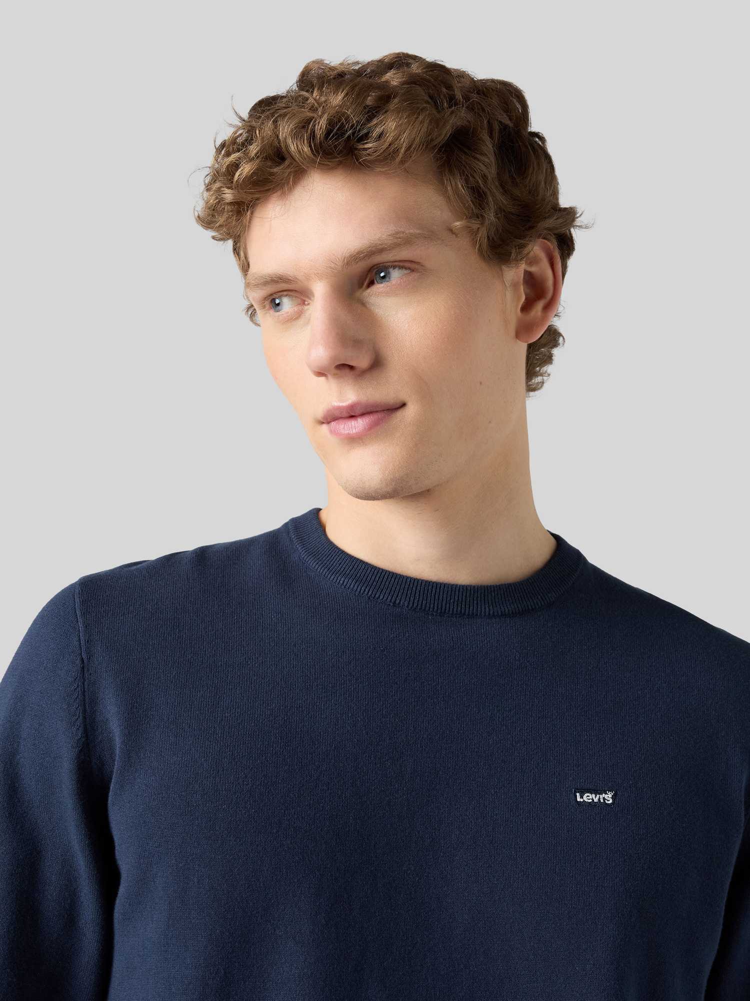 Levis Herren Blau Levi's Strickpullover - "Lightweight Housemark Sweater", Rundhals, Baumwoll-Mix, Größe M In - Bild 4