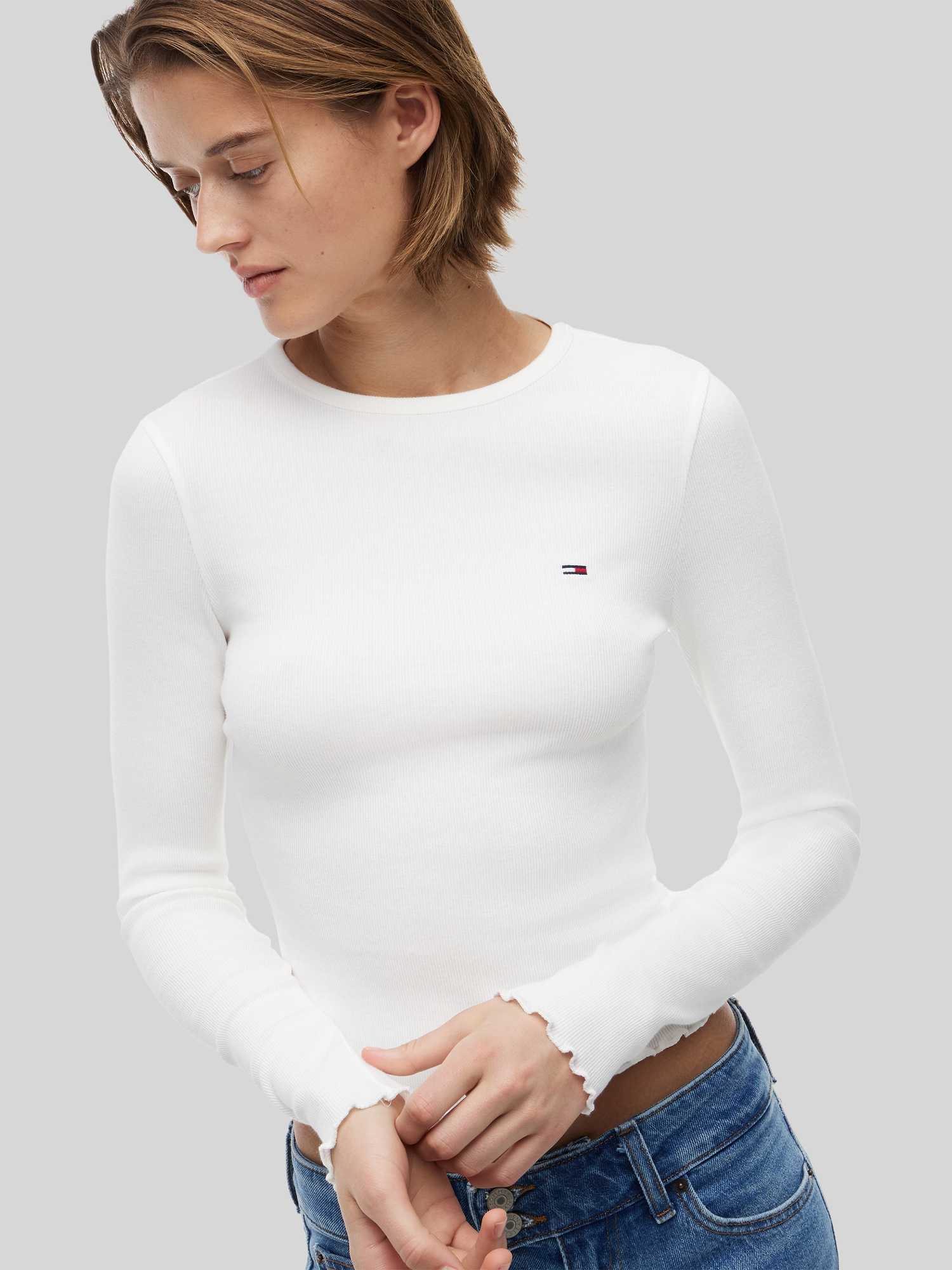 VAN GRAAF Tommy Jeans Damen Ecru Langarmshirt Baumwolle Weiß, Groß - Bild 3