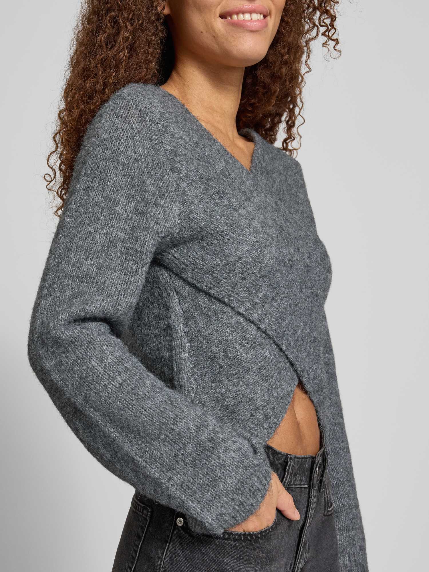 Only Onlmaggie Ls Cross V-Neck Cc Knt, Medium Grey Melange - Bild 3