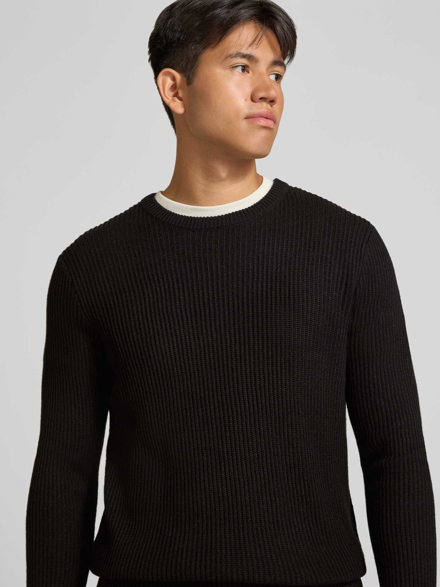Jack & Jones Herren Schwarz Rundhalspullover "Jjpannel Knit Crew Neck Aw26", Gr. Xl, Strick, Obermaterial: 58% Polyacryl, 42% Baumwolle, Unifarbe... - Bild 2
