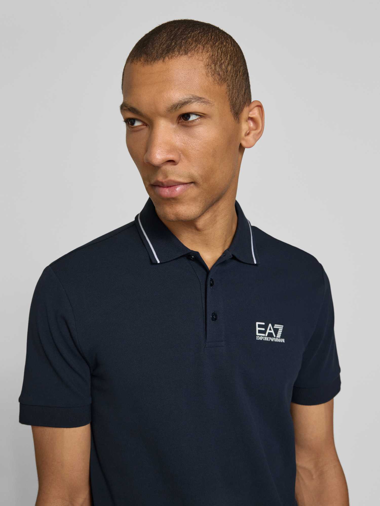 Emporio Armani Ea7 - Dunkelblaues Poloshirt Mit Weißer Paspelierung - Tops - Herren - Blau - S - Bild 9