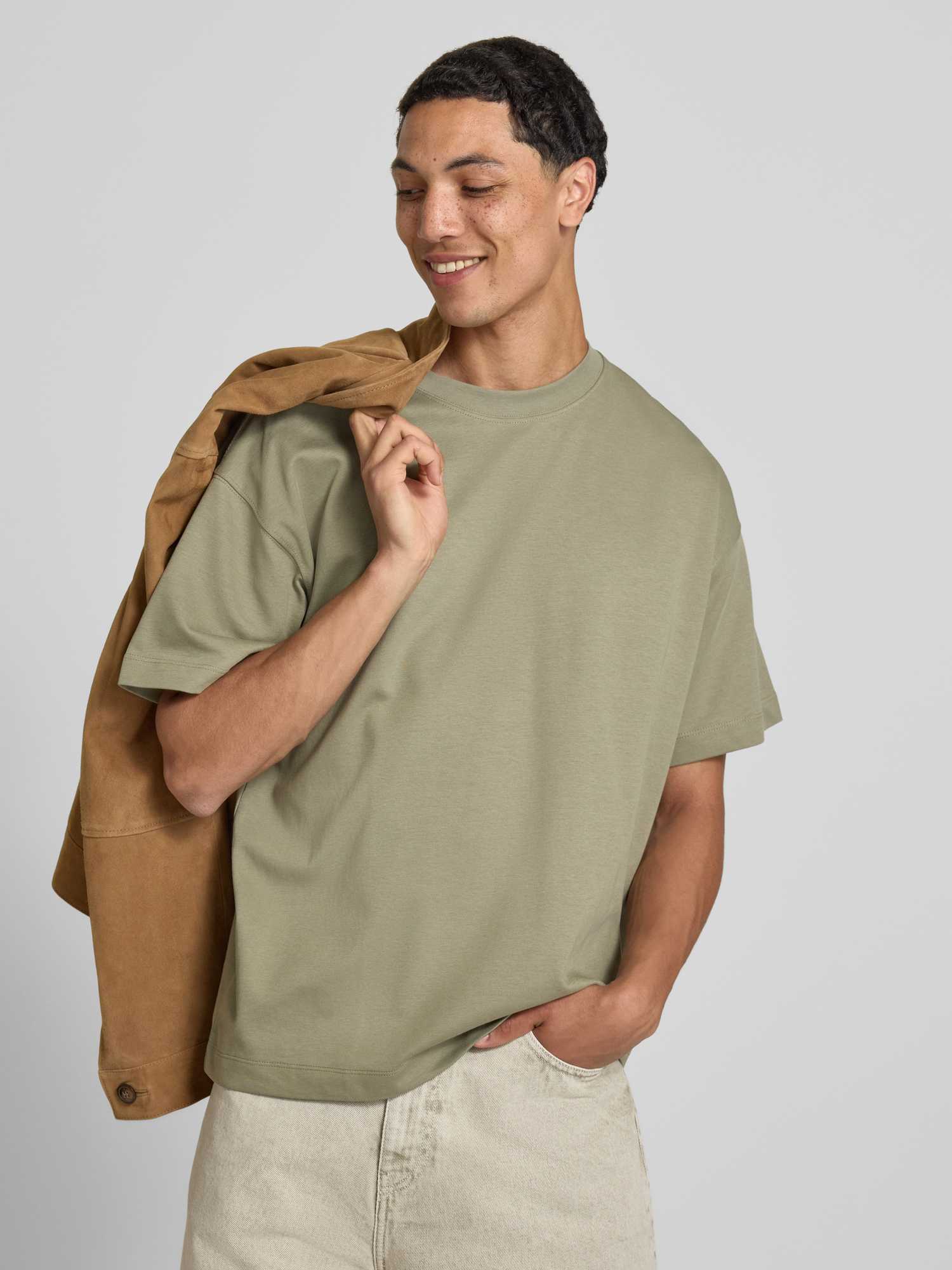 Jack & Jones Herren Neutral – Atmungsaktives Oversize-T-Shirt In Beige - Bild 6
