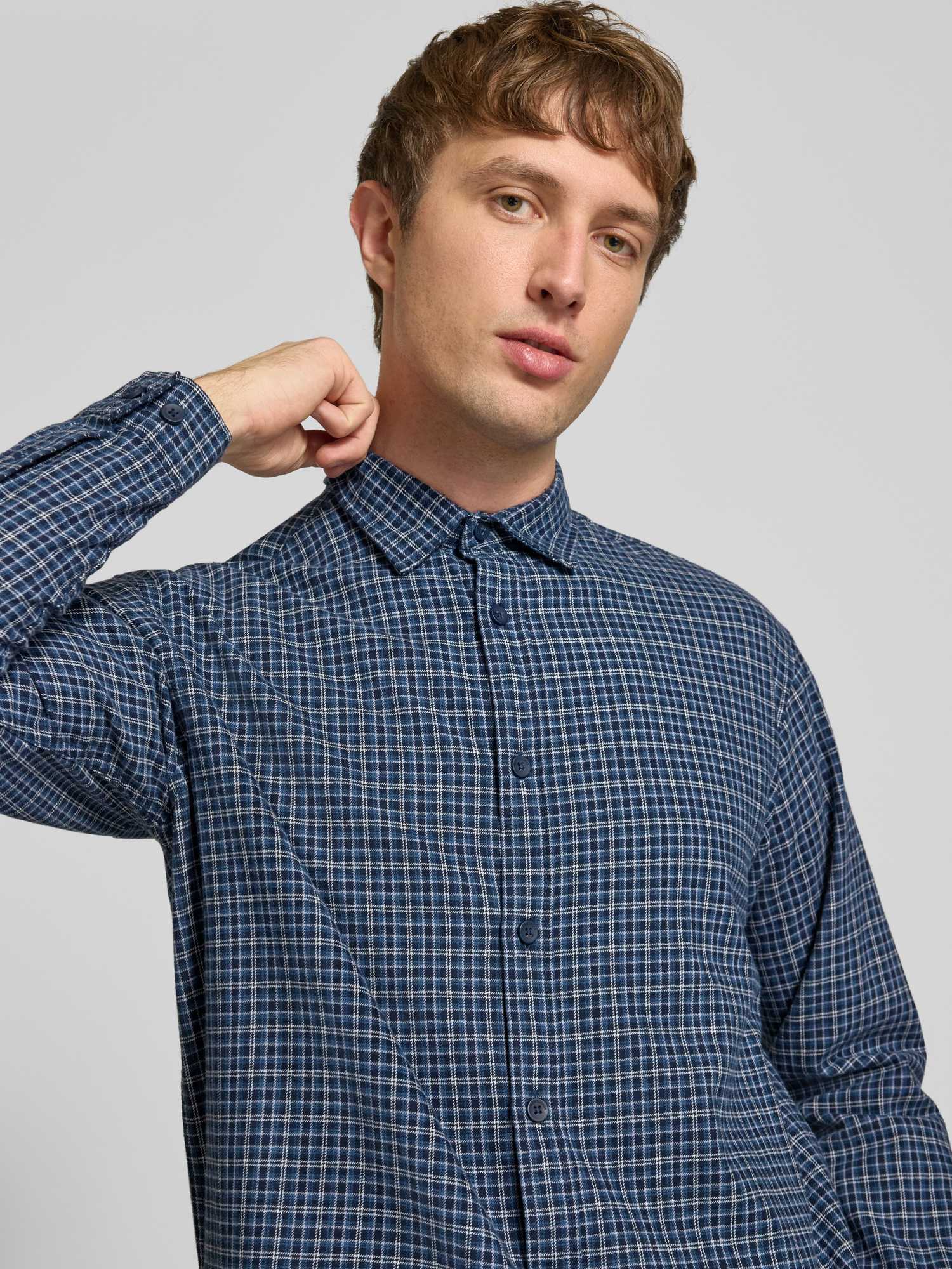 Jack & Jones Herren Dunkelblau Langarmhemd "Jjcarter Check Shirt Ls Sn", Gr. S, N-Gr, Blau (Navy Blazer), Web, Obermaterial: 100% Baumwolle, Kariert, Relaxed... - Bild 3