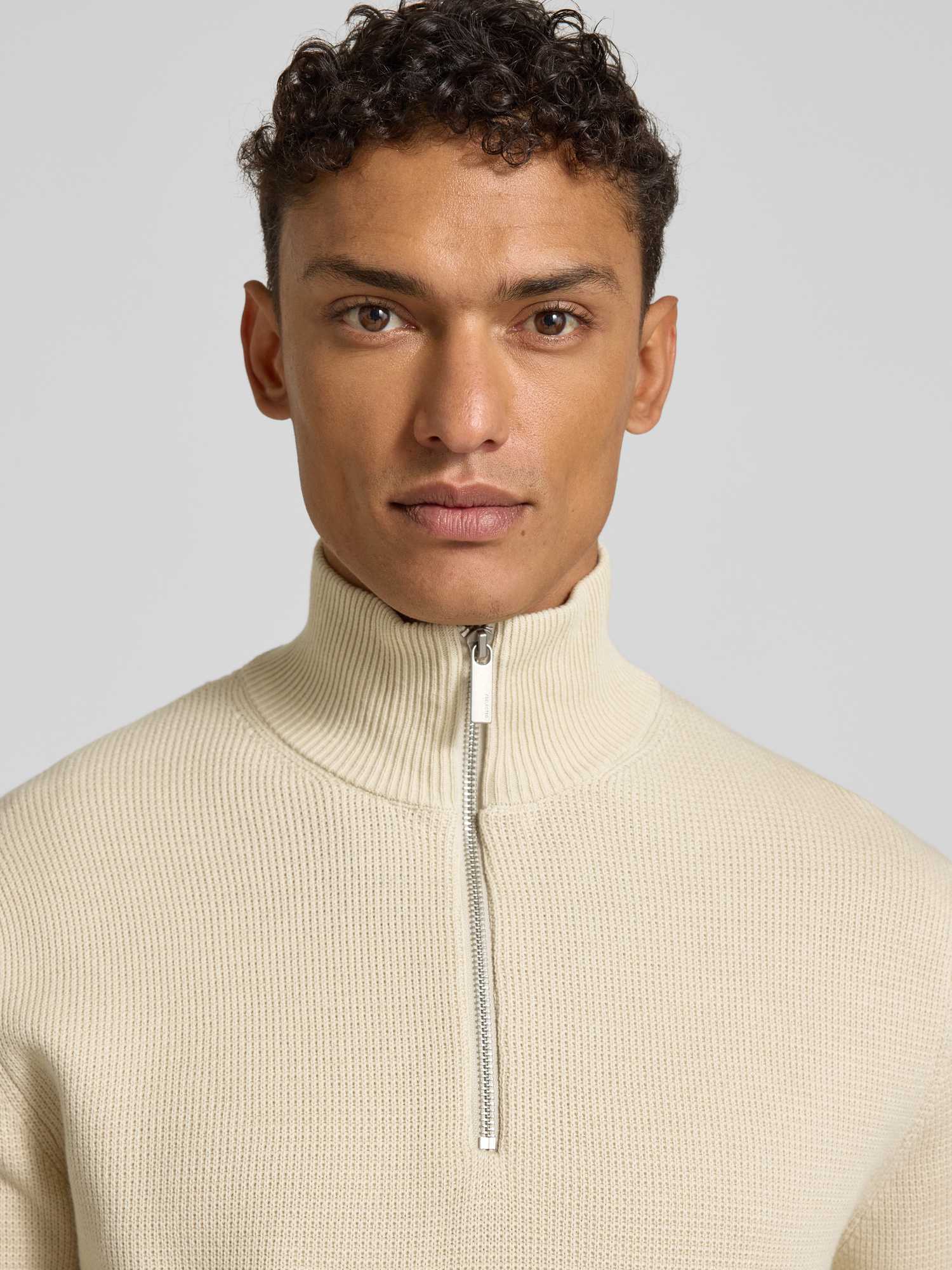 Selected Homme - Slhdane Ls Strickstruktur Half Zip Noos - Knitwear - Herren - Beige - L - Bild 3
