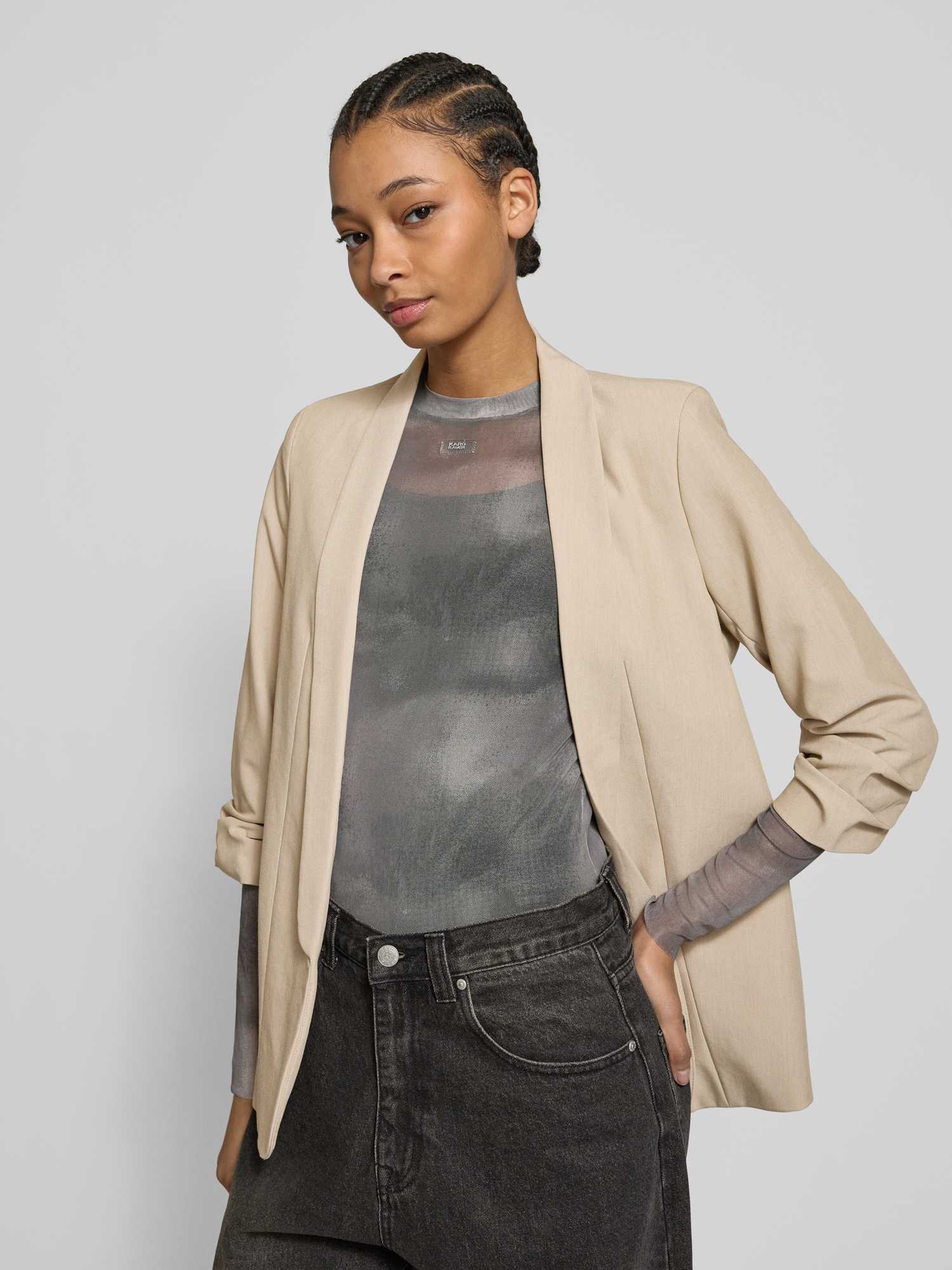 Pieces Weiß "Pcbosella 3/4 Blazer Noos" Materialmix, Regular Fit - Image 3