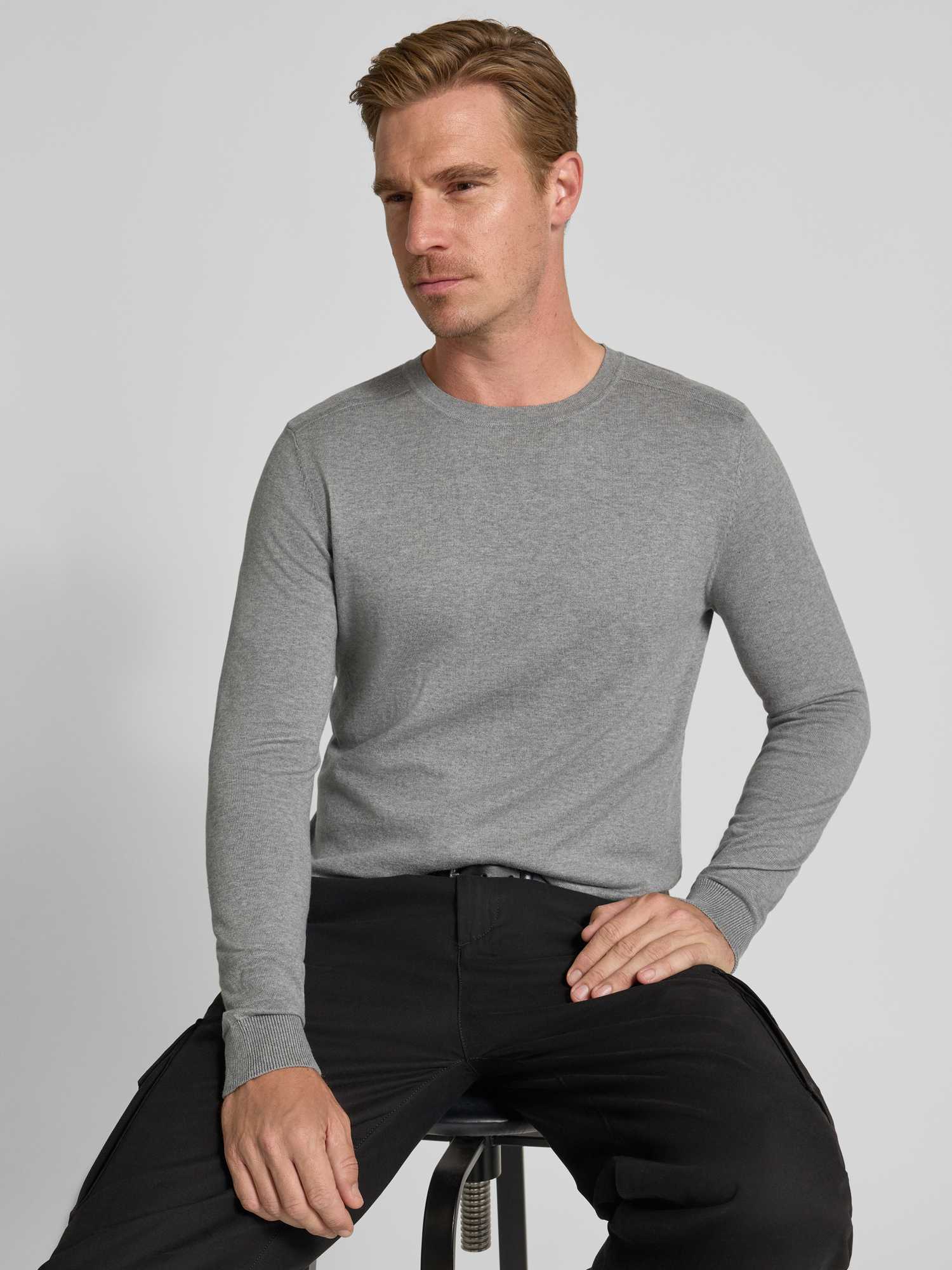 Selected Herren Hellgrau Rundhalspullover "Slhberg Crew Neck Noos", Gr. S, Grau (, Meliert), Strick, Obermaterial: 100% Baumwolle, Meliert, Regular... - Bild 5