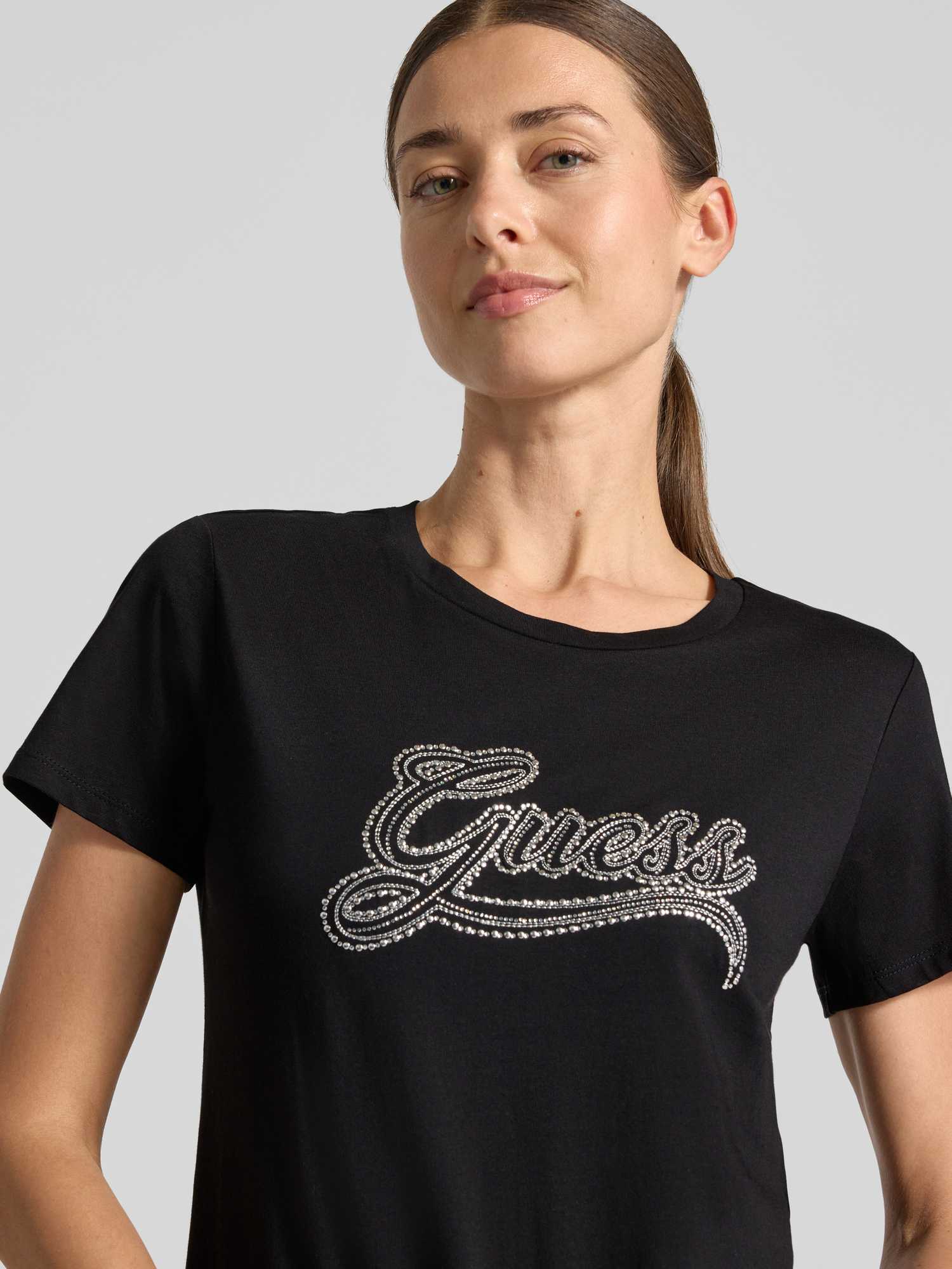 Guess Damen Noir T-Shirt Stud Logo - Bild 2