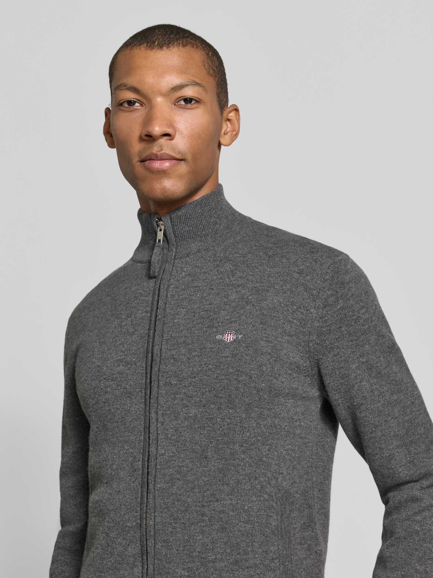 Gant Herren - Strickjacke Aus Lambswool Mit Reißverschluss Charcoal Melange - Gr. - Xl - Bild 5