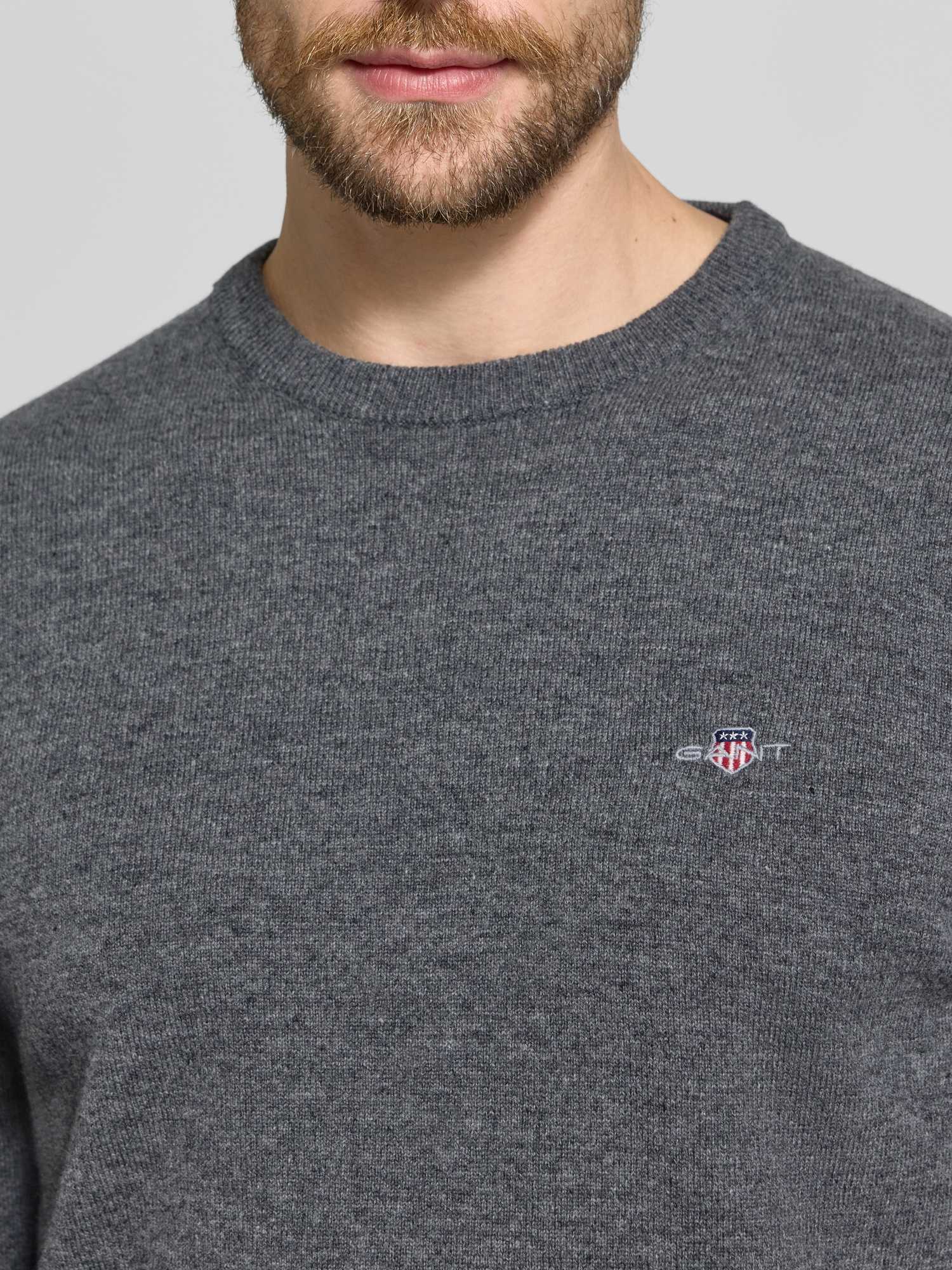 Gant Herren - Rundhalspullover Aus Lambswool Charcoal Melange - Gr. - M - Bild 4
