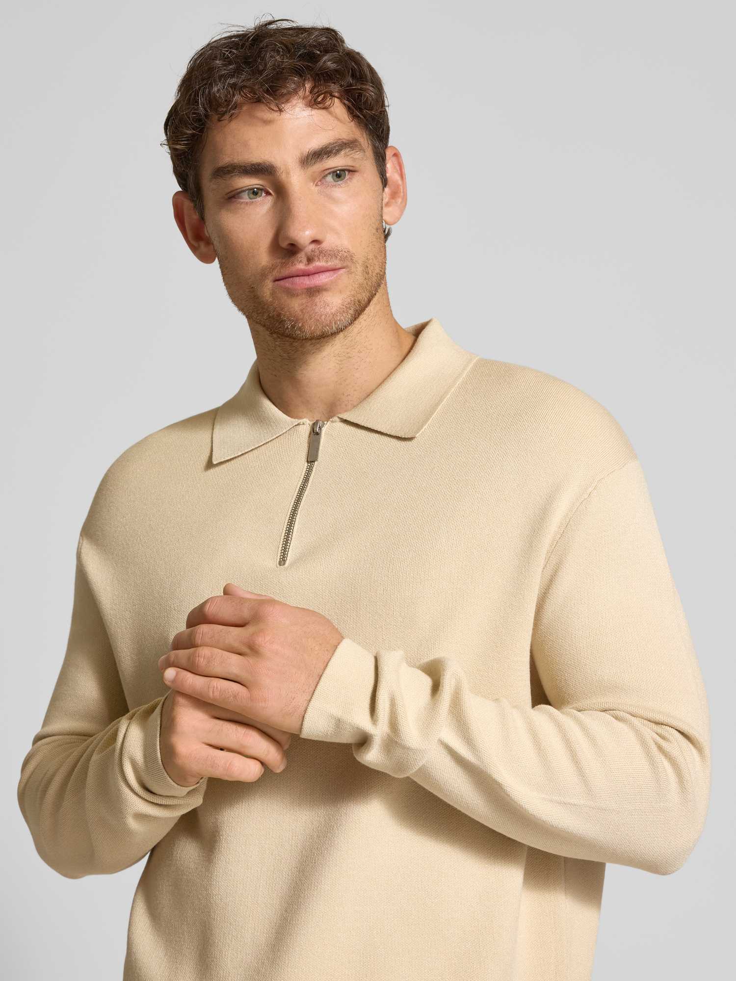 Selected Herren Pullover mit Polokragen in Beige, Größe L aus Viskose - Bild 3