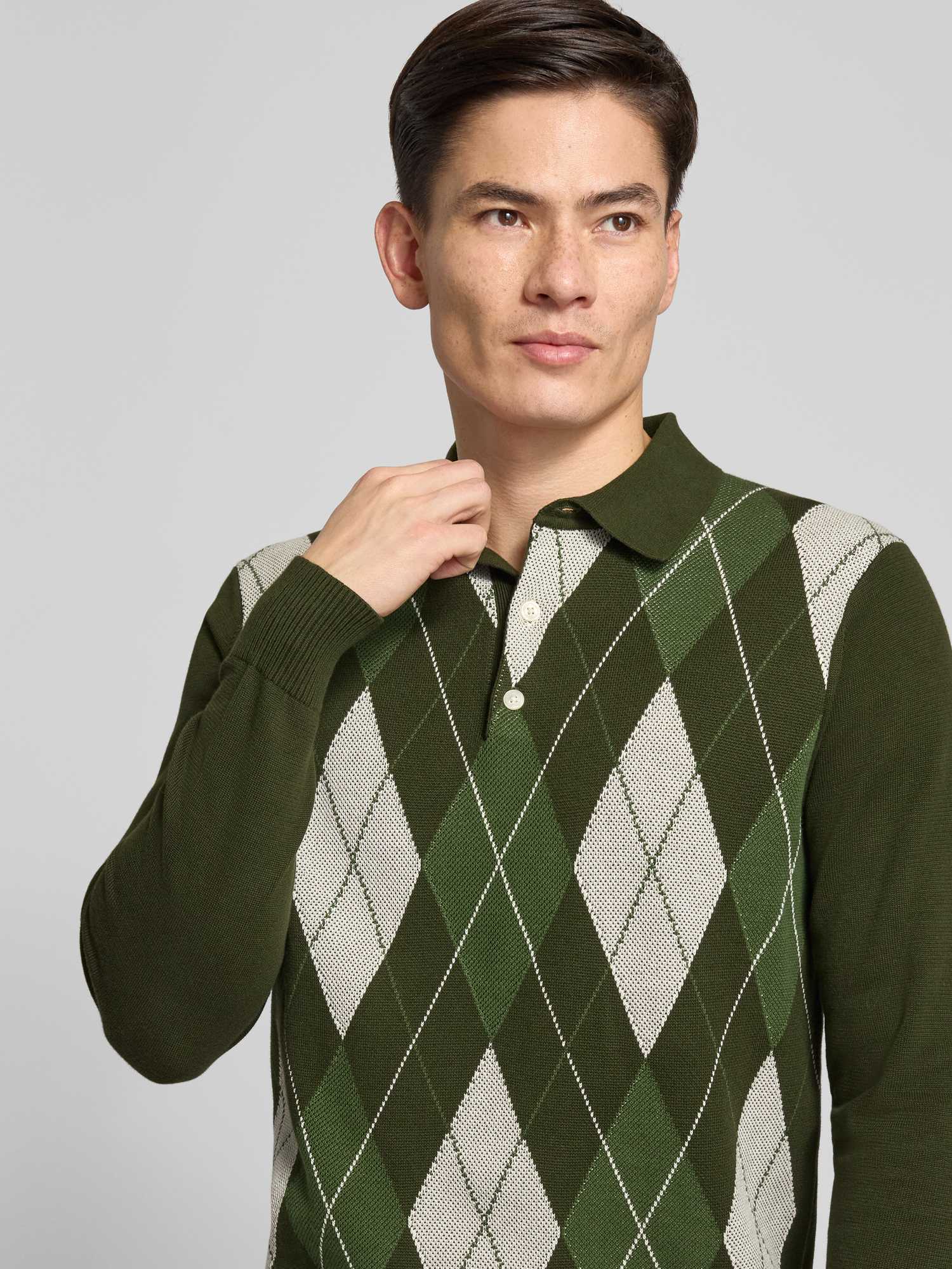 Tommy Hilfiger Herren Grün – Langärmliges Rugby-Polohemd Aus Strick In Mit Rautenmuster - Bild 3