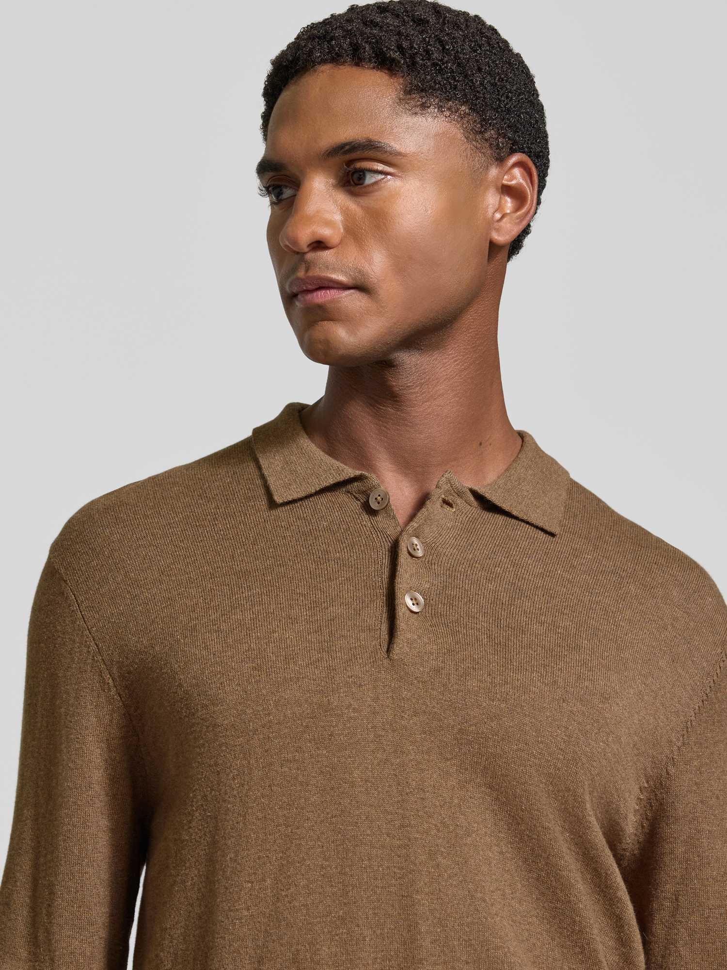 Casual Friday Marron Langarm-Button-Polo Aus Baumwolle Cffrode - Bild 3