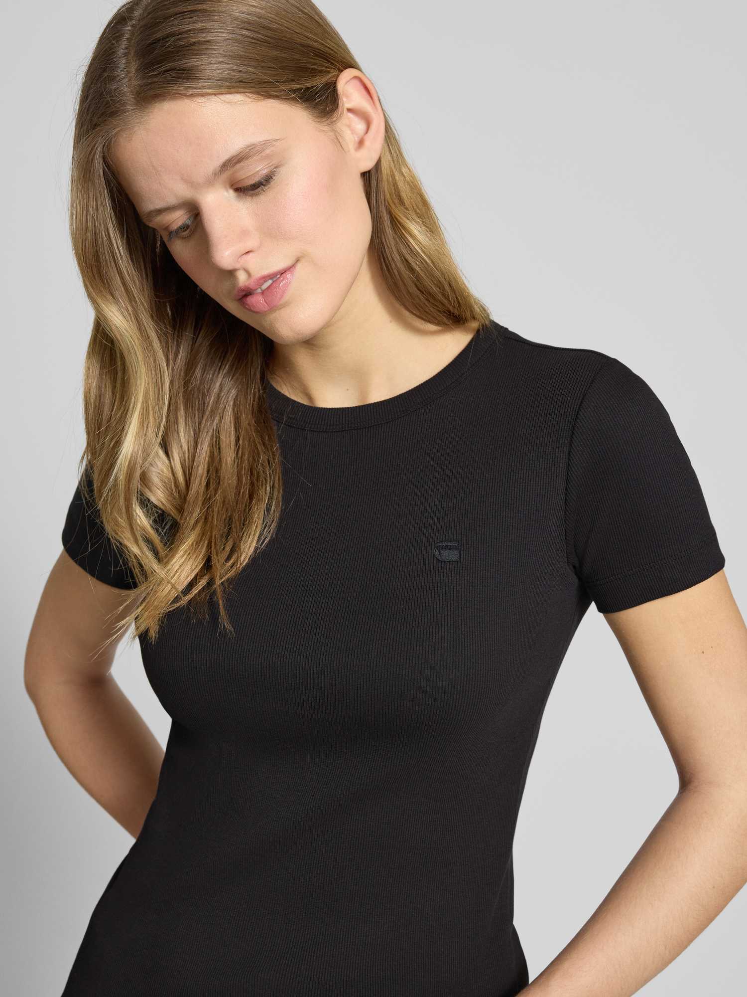 G-Star Raw Damen Schwarz T-Shirt G-Star "Slim Rib T-Shirt", Gr. S, (Dk ), Obermaterial: 98% Baumwolle, 2% Elasthan, Shirts T-Shirt - Bild 2