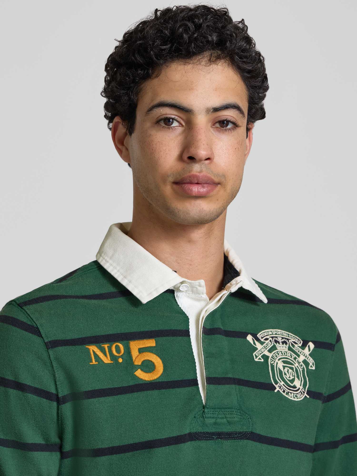 Superdry Grün Langarm-Polo Mit Doppeltem Emblem Und Streifen Rugby - Bild 7