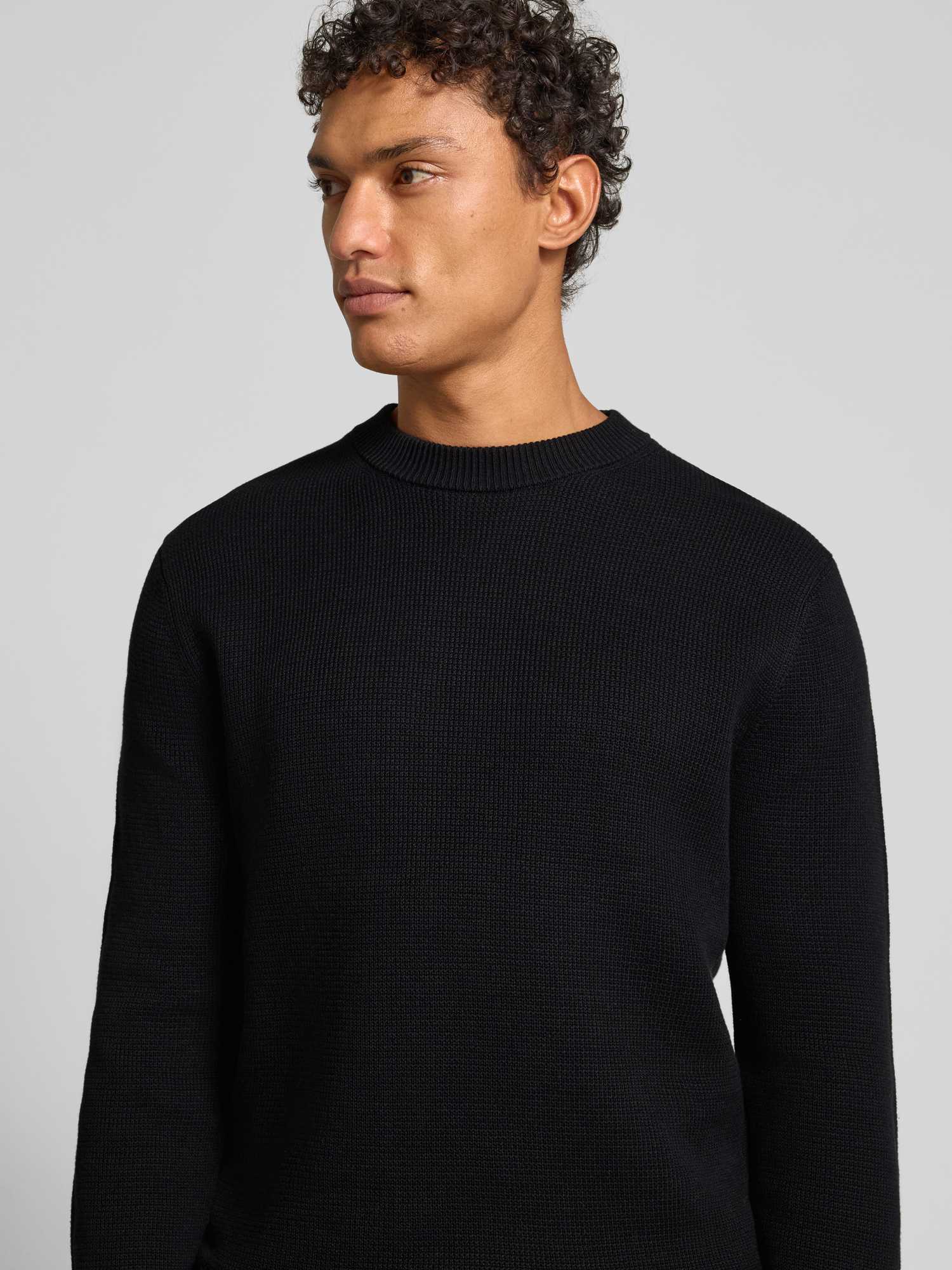 Selected Herren Schwarz Rundhalspullover "Slhdane Ls Knit Structure Crew Neck Noos", Gr. Xl, Strick, Obermaterial: 100% Baumwolle, Unifarben, Reg... - Bild 2