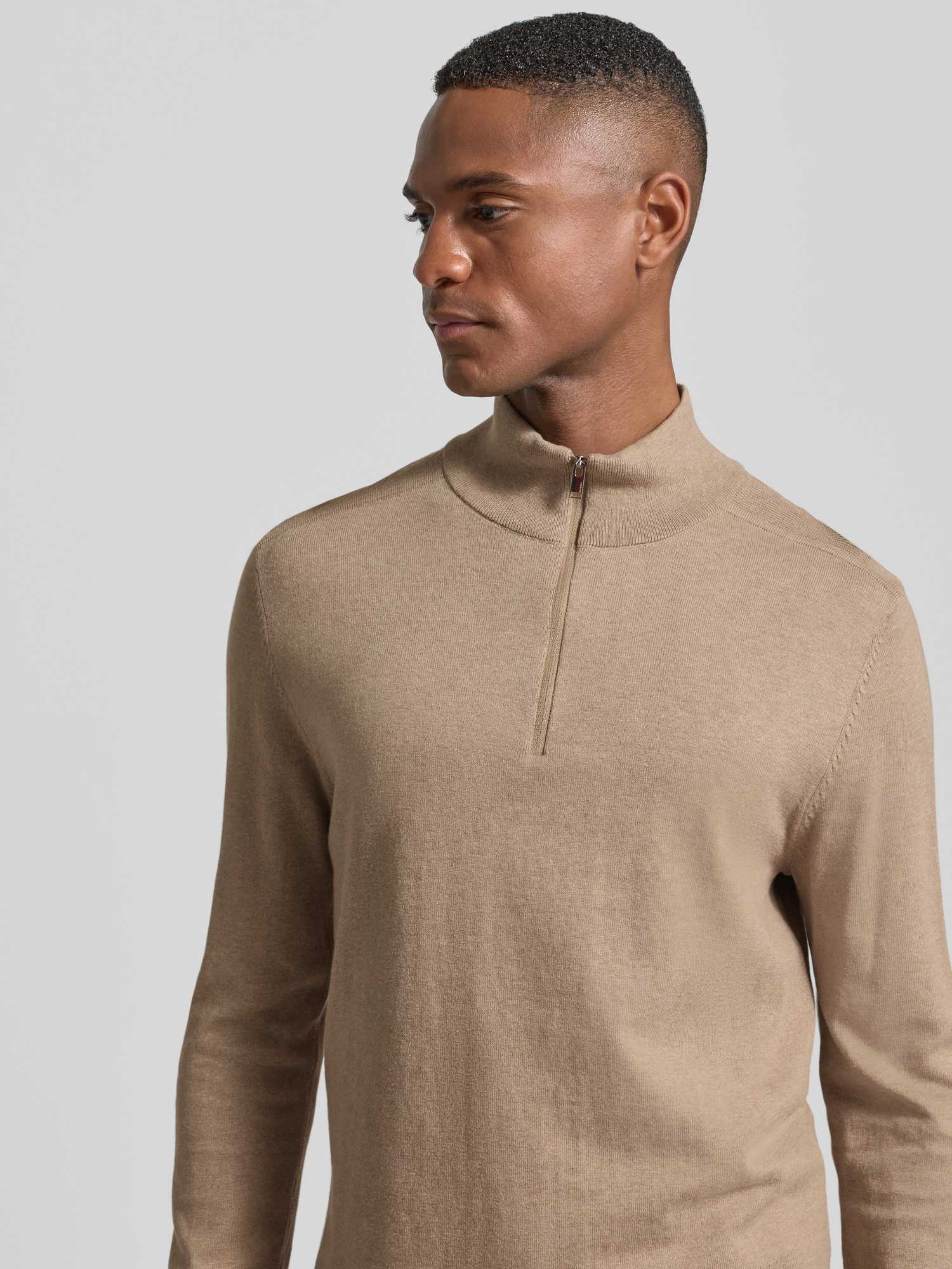 Selected Homme - Slhberg Half Zip Cardigan Noos - Knitwear - Herren - Beige - M - Bild 7