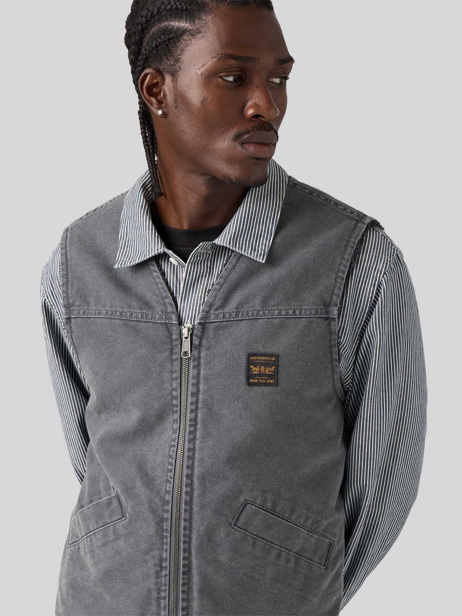 Levi's Herren Schwarz Workwear Saratoga Denim-Weste In Verwaschenem - Bild 3