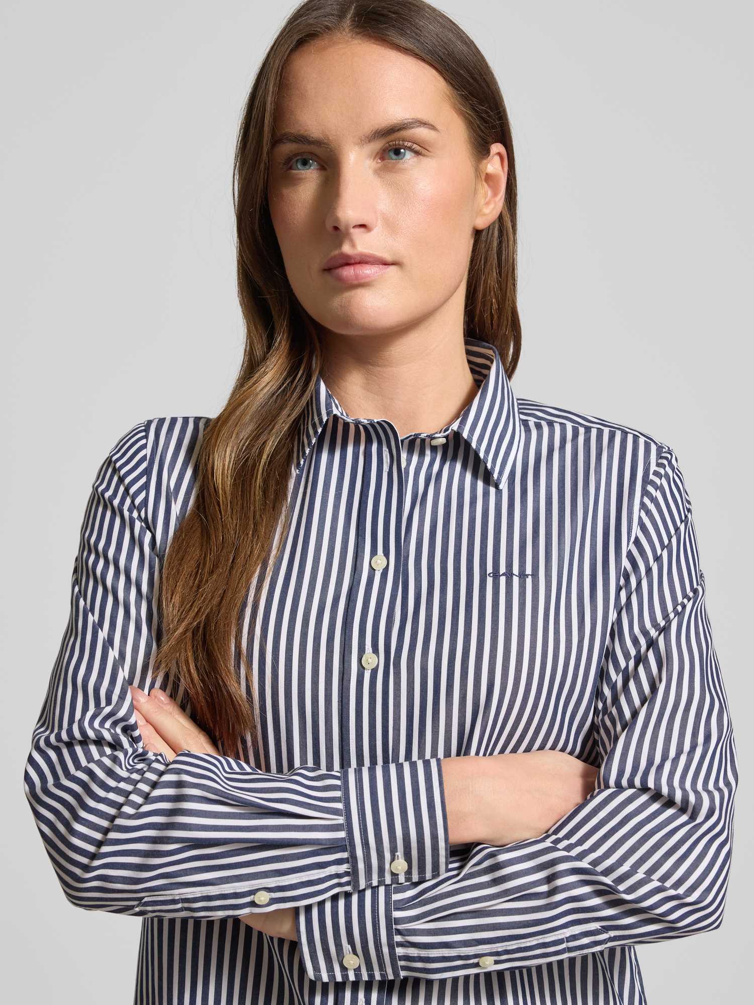 Gant Damen - Popeline-Bluse Im Regular Fit Mit Streifen Classic Blue - Gr. - 44 - Bild 7