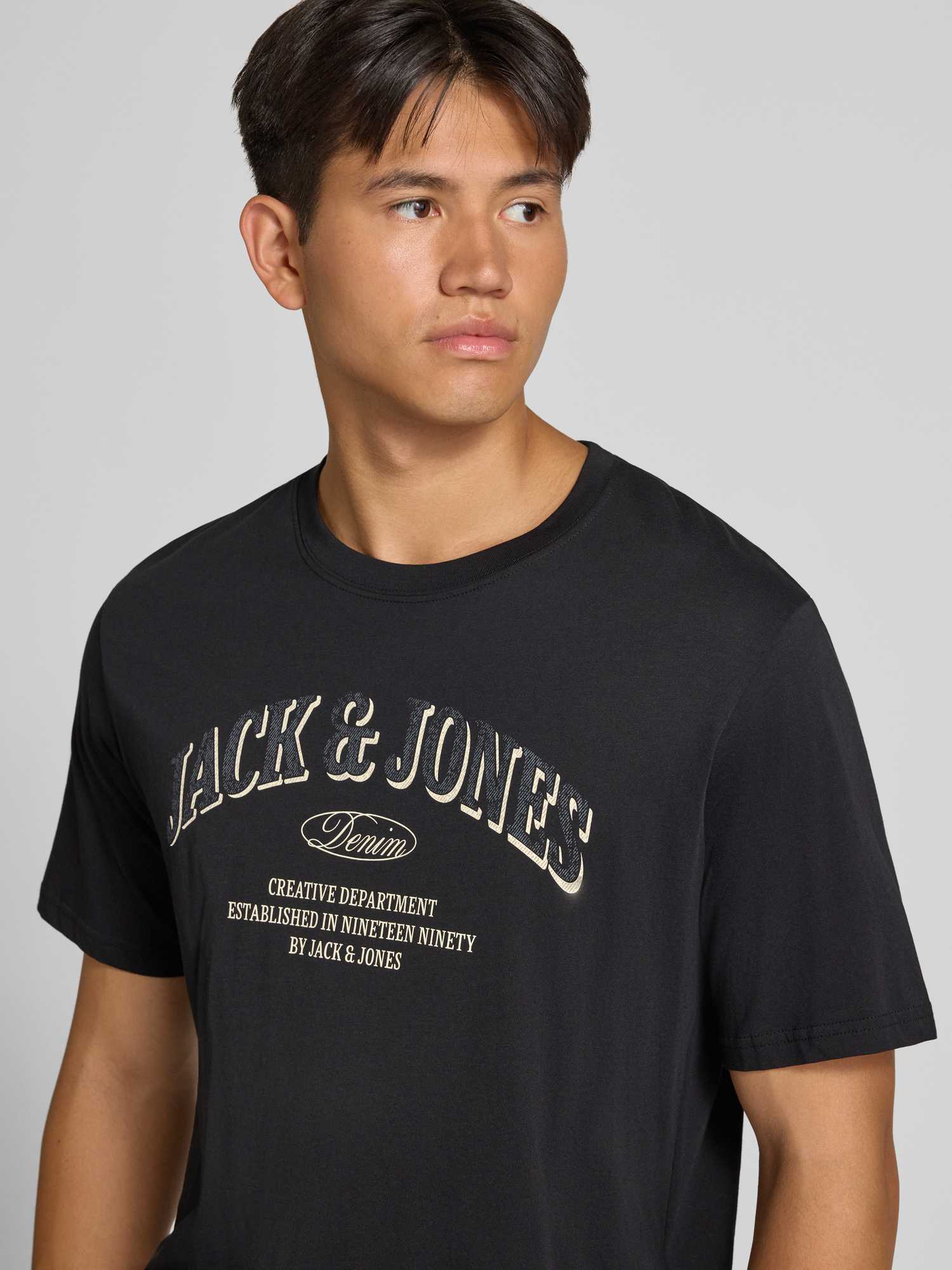 Jack & Jones Herren Schwarz T-Shirt "Jjedenver Logo Tee Ss O-Neck Sn", Gr. L, Jersey, Obermaterial: 100% Baumwolle, Bedruckt, Relaxed Fit Normal,... - Bild 4