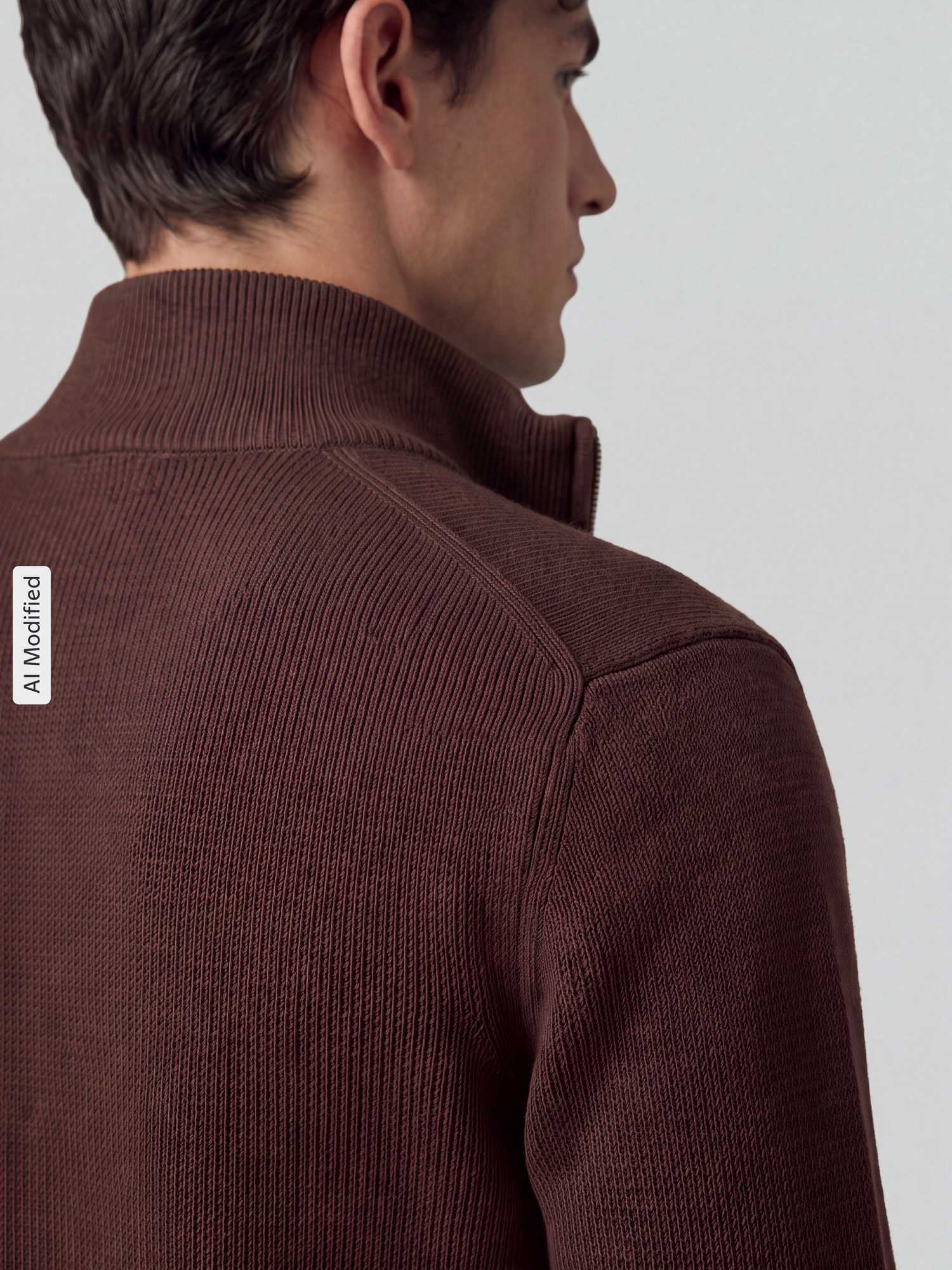 Selected Herren Braun Pullover Aus Rippstrick Mit Doppelreißverschluss In - Bild 3