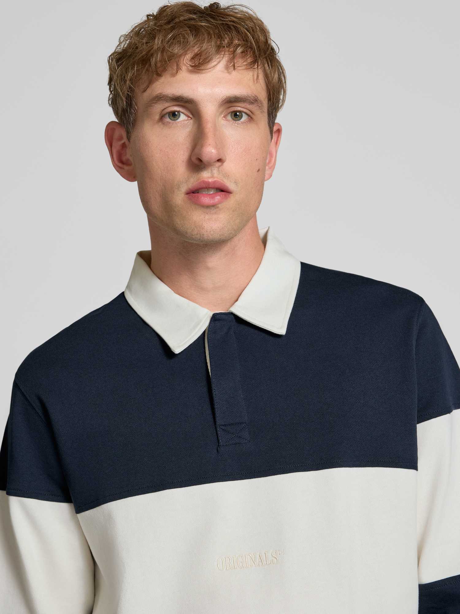 Jack & Jones Herren Navy – Rugby-Oberteil Mit Colourblock-Design In Marineblau Und Weiß - Bild 2