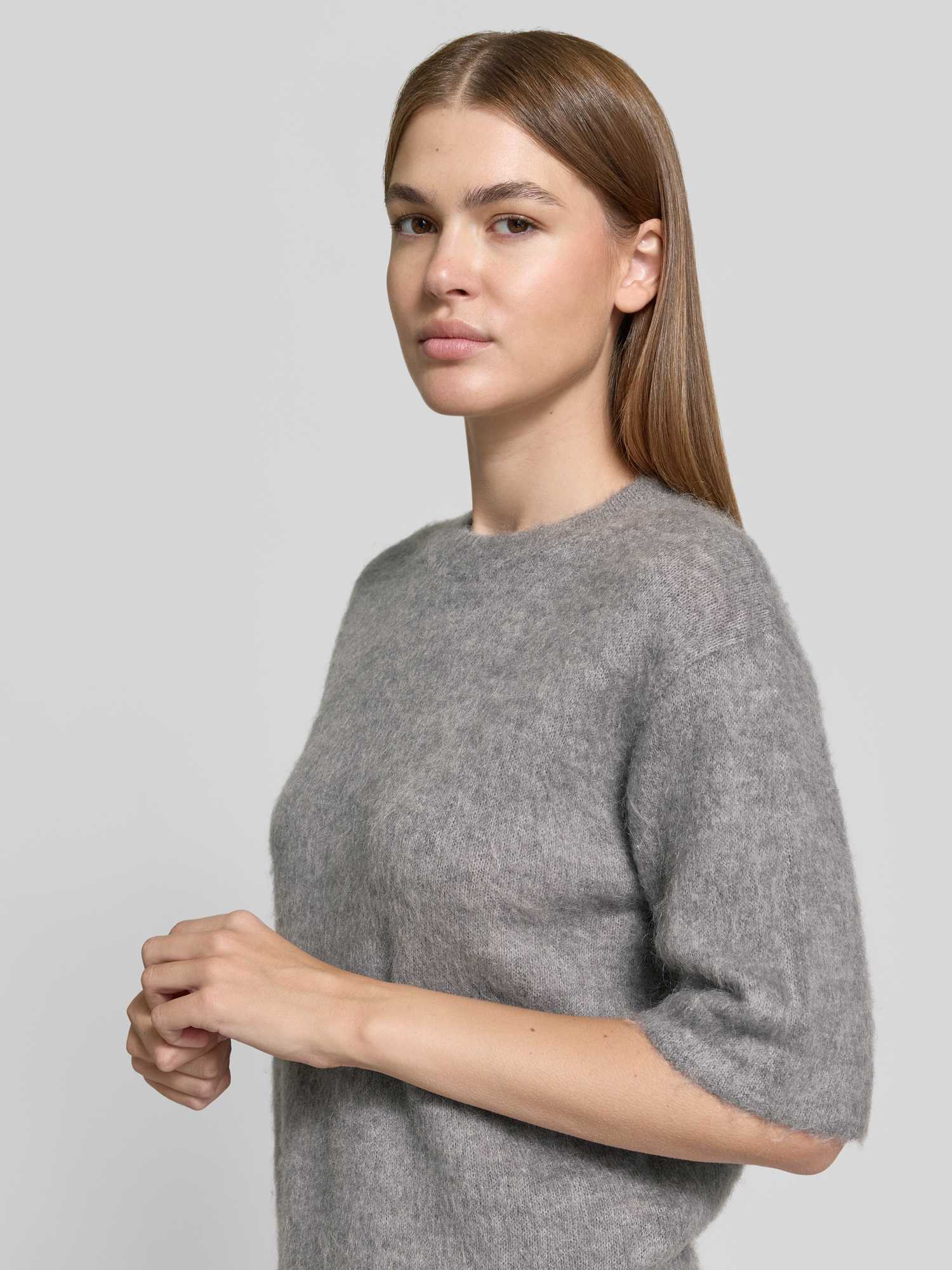 VAN GRAAF Opus Damen Grau Kurzarm-Strickpullover Mit Mohair-Anteil Größe 40 - Bild 2