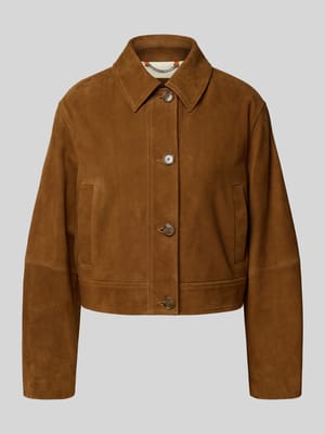 Regular fit leren jack met platte kraag Shop The Look MANNEQUINE